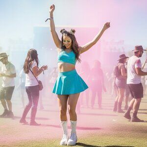 Aqua Blue Vinyl Side Zip Mini Skirt - Small - High Shine Rave Festival